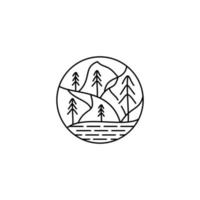 Ilustración de vector de logotipo de acantilado y árboles.