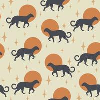 Fondo de patrón de vector transparente con sol y leopardo. collage creativo contemporáneo de patrones sin fisuras