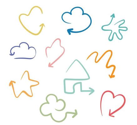 Comic speech bubbles and icons. Vector Illustrations of cartoon style arrows and icons. All elements are separate.