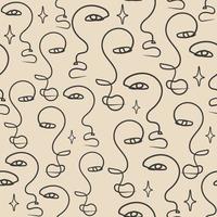 Doodle line face and stars drawing illustration. Modern fashionable pattern. Minimalist abstract aesthetic style vector