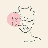 Continuous line, drawing of woman face, fashion concept, woman beauty minimalist with geometric doodle Abstract floral elements pastel colors. One line continuous drawing. vector illustration