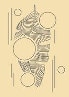 Aesthetic geometric illustration with linear leaf and circles. Modern aesthetic illustration. Bohemian style artistic design for wall decoration vector