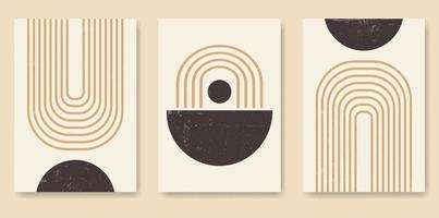 Set of minimalistic geometric design posters, vector template with primitive shapes elements, modern hipster style