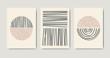 Set of minimal abstract geometric design posters, vector template with primitive shapes elements, modern doodle style