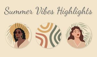 Summer vibes icons set for social media, story buttons. Vector set design templates icons and emblems - post story highlights