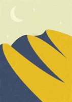 paisaje desértico, afiche de ilustración de dunas al atardecer. decoración de pared bohemia. impresión de arte minimalista moderno de mediados de siglo. arte del paisaje nocturno vector