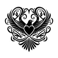 Dove of peace and love. Decorative illustration for logo, emblem, tattoo, embroidery, laser cutting, sublimation. vector