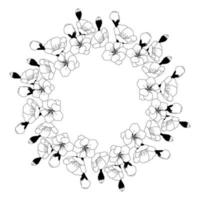 Spring wreath of cherry blossoms. Round frame with space for text. Template for postcard, invitation card, banner. Vector illustration on transparent background