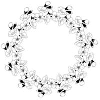 Spring wreath of cherry blossoms. Round frame with space for text. Template for postcard, invitation card, banner. Vector illustration on transparent background