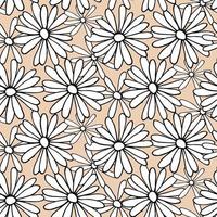 Seamless pattern with doodle daisy flower field. Simple design for surface and textile vector