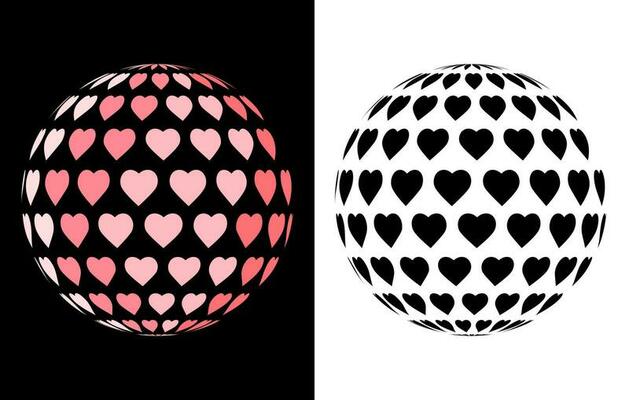 Love heart ball vector, Love Shape in 3d Circle vector graphic