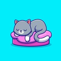 lindo gato durmiendo en la ilustración de icono de vector de dibujos animados de almohada. concepto de icono de amor animal vector premium aislado. estilo de dibujos animados plana