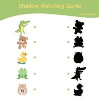 Animals matching shadow game for Preschool Children. Educational printable worksheet. Matching the images with the shadow worksheet. Vector file.
