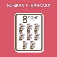 Cute number flashcards with animals set. English counting with animal theme. Math Poster for preschool. Vector illustration.