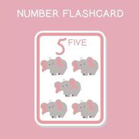 Cute number flashcards with animals set. English counting with animal theme. Math Poster for preschool. Vector illustration.