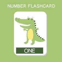 Cute number flashcards with animals set. English counting with animal theme. Math Poster for preschool. Vector illustration.