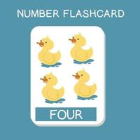 Cute number flashcards with animals set. English counting with animal theme. Math Poster for preschool. Vector illustration.