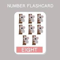 Cute number flashcards with animals set. English counting with animal theme. Math Poster for preschool. Vector illustration.