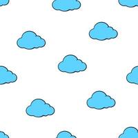 Seamless pattern with cute blue clouds on white background. Weather symbol. Pattern with contour vector