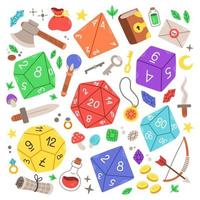 Dados d4 d6 d8 d10 d12 y d20 para juegos de mesa, juego de dados dnd. dados rpg para juegos de mesa. ilustración vectorial vector