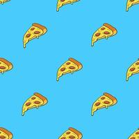 Seamless pattern with pizza slice in pop art style on blue background. Fast food and italian cuisine. Pattern with contour vector