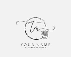 Initial TM beauty monogram and elegant logo design, handwriting logo of initial signature, wedding, fashion, floral and botanical with creative template. vector