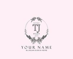 Initial TJ beauty monogram and elegant logo design, handwriting logo of initial signature, wedding, fashion, floral and botanical with creative template. vector