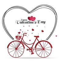 Feliz día de San Valentín. bicicleta roja con corazón volando de la cesta de la bicicleta con corazón de línea aislado sobre fondo blanco. vector