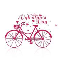 Happy Valentine's day. Red bicycle with heart flying from bicycle basket isolated on white background. Vector illustration.