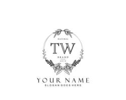 Initial TW beauty monogram and elegant logo design, handwriting logo of initial signature, wedding, fashion, floral and botanical with creative template. vector