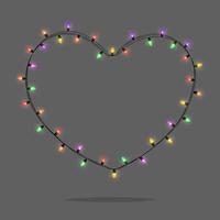 Happy Valentine's day card with light bulbs, Holiday illuminated frame made of garland wire with copy space for adding text.