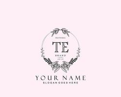 Initial TE beauty monogram and elegant logo design, handwriting logo of initial signature, wedding, fashion, floral and botanical with creative template. vector