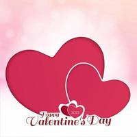 Valentine's day greeting card with two hearts with bokeh effect background. Vector illustration.