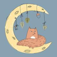 Boho image with fox moon doodle style for decoration design. vector