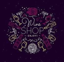 Alcohol monogram in flat style lettering hwine shop enjoy drawing with color lines on dark background vector