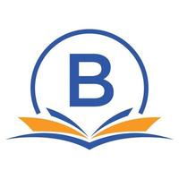 concepto de libro de logotipo de educación de letra b. signo de carrera de formación, universidad, diseño de plantilla de logotipo de graduación de academia vector