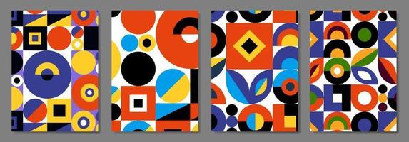 cubiertas retro abstractas geométricas ambientadas en estilo bauhaus. aplicable para cuadernos, planificadores, folletos, libros, catálogos, etc. patrones, fácil de cambiar el tamaño. vector