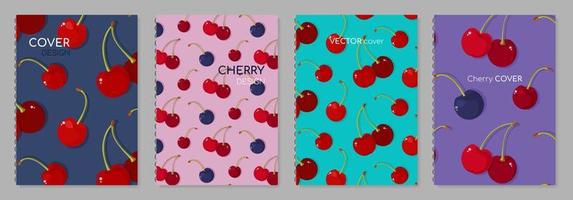 Cover page templates. Vector cherries prints. Applicable patterns for notebooks, planners, brochures, books, catalogs etc. Easy to re-size.