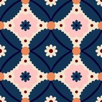 . Seamless pattern with geometrical flowers and shapes. Background in retro style vector