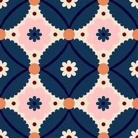 . Seamless pattern with geometrical flowers and shapes. Background in retro style vector