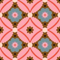 . Seamless pattern with geometrical flowers and shapes. Background in retro style vector