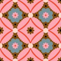 . Seamless pattern with geometrical flowers and shapes. Background in retro style vector