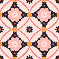 . Seamless pattern with geometrical flowers and shapes. Background in retro style vector