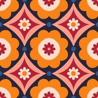 Beautiful abstract pattern with floral tiles. Vector seamless texture with symmetrical design. Background in retro bold style