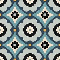 Beautiful abstract pattern with floral tiles. Vector seamless texture with symmetrical design. Background in retro bold style