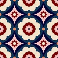 Beautiful abstract pattern with floral tiles. Vector seamless texture with symmetrical design. Background in retro bold style