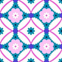 . Seamless pattern with geometrical flowers and shapes. Background in retro style vector