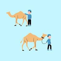 Muslim Boy With Camel Animal Qurban vector