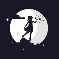 alcanzando estrellas con plantilla de diseño de logotipo de fondo de luna con fondo oscuro vector