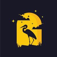 Heron Silhouette Logo Design Template vector